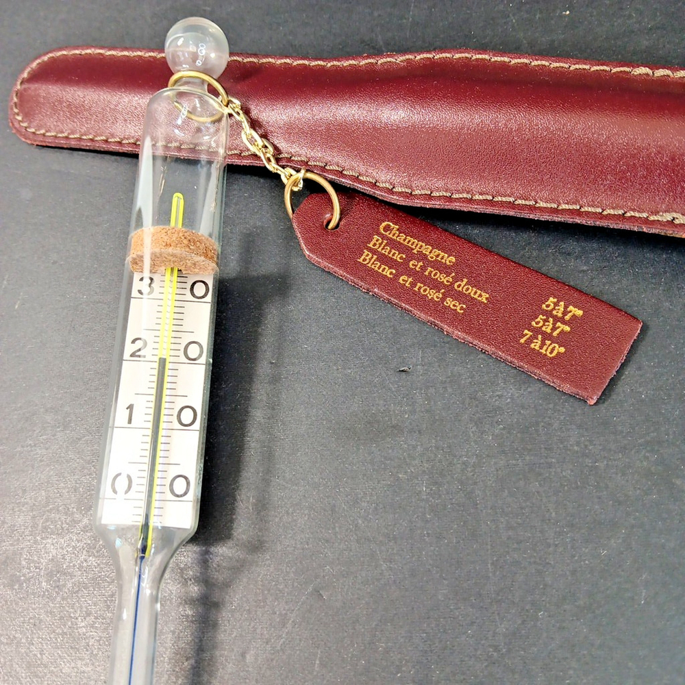 Vintage Champagne And Wine Making Thermometer in Leather Pouch Rare France